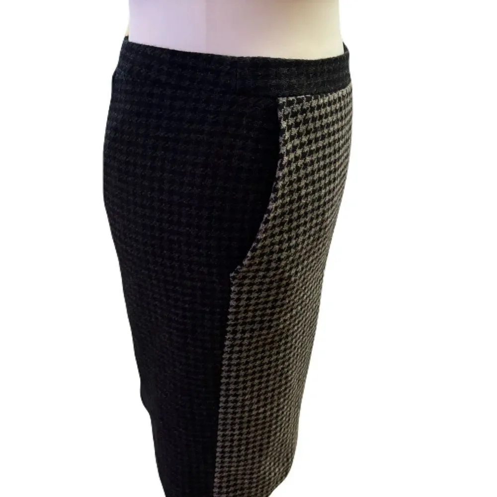 J.Crew Black & Gray Houndstooth Wool Pencil Skirt | Sz 00 | EUC - Picture 3 of 9